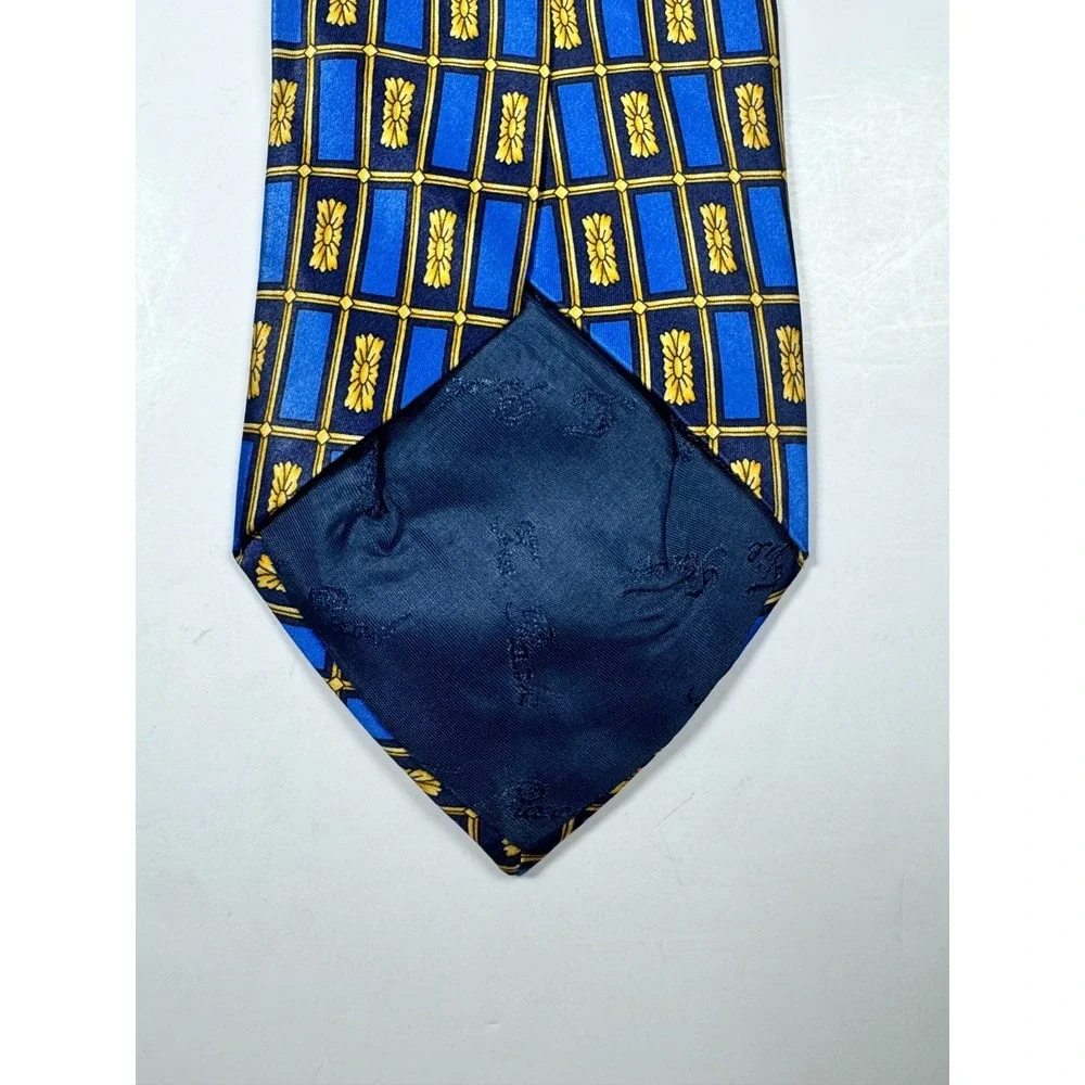 Luca Franzini Mens Blue Yellow Geometric Print Silk Adjustable Formal Neck‎ Tie